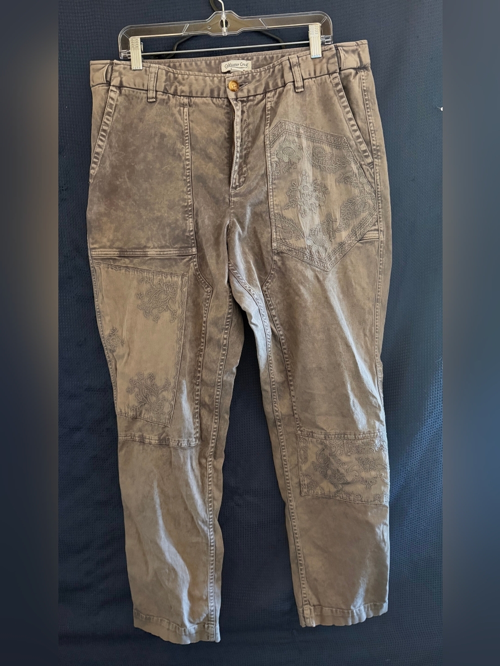 Vintage Olive Brown Casual Jeans with Embroidered Detail Sz 16